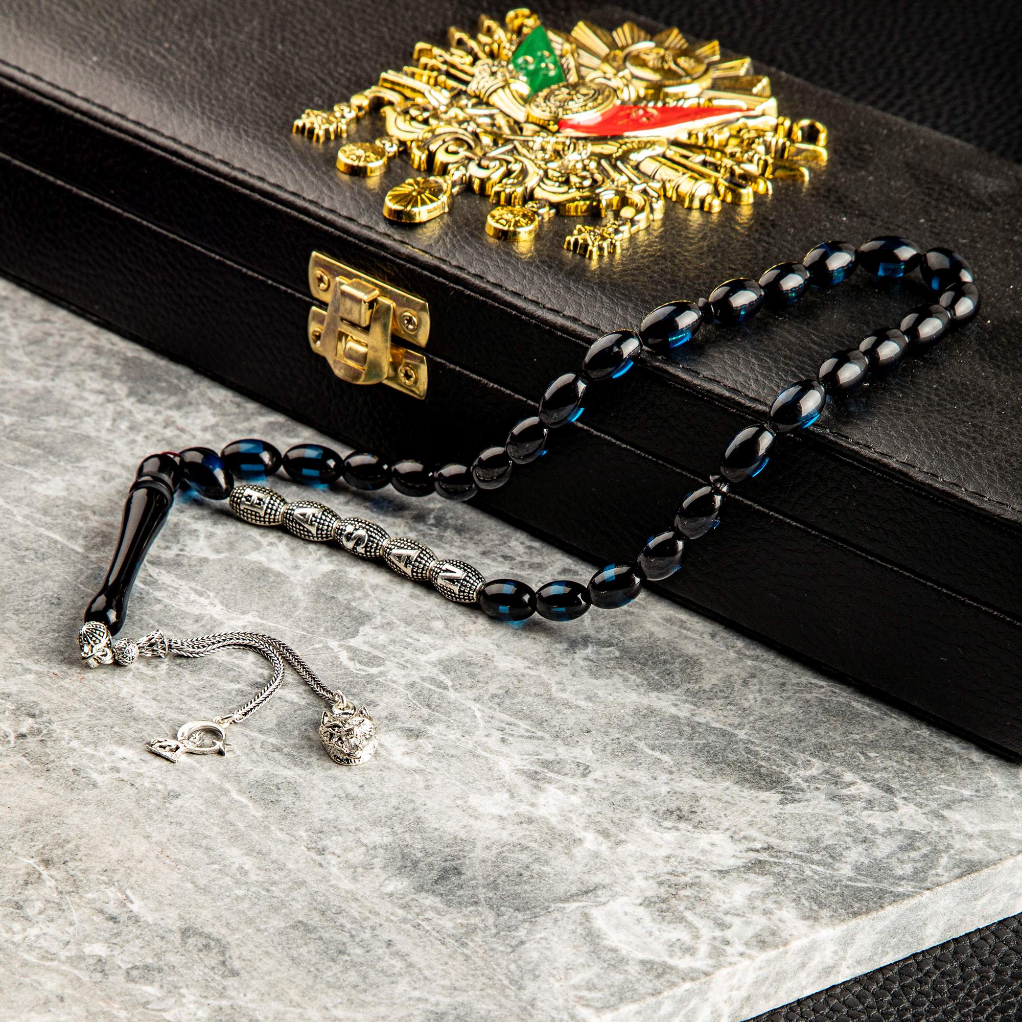 TURKUAZ SÜRMELİ GÜMÜŞ PÜSKÜLLÜ İSİME ÖZEL TESPİH