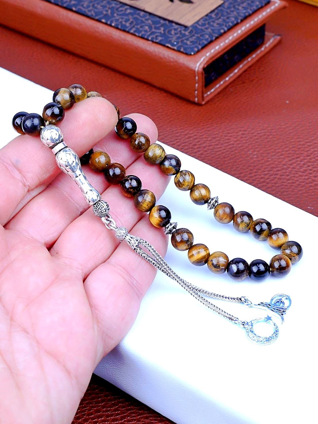 KİŞİYE ÖZEL GÜMÜŞ TASARIM KAPLANGÖZÜ DOĞALTAŞ TESPİH