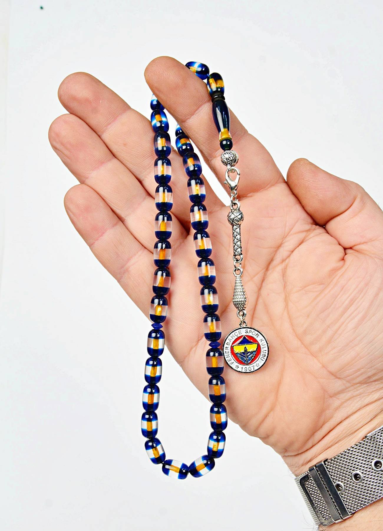 FENERBAHÇE SÜRMELİ GÜMÜŞ PÜSKÜLLÜ TASARIM TESPİH