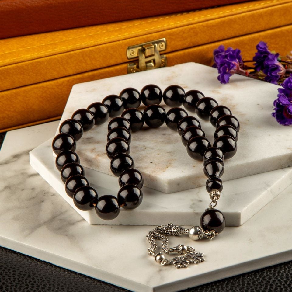 14mm GÜRCÜ OLTU TAŞI KİŞİYE ÖZEL GÜMÜŞ PÜSKÜLLÜ TASARIM TESPİH