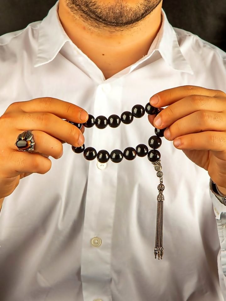 GÜRCÜ OLTU TAŞI GÜMÜŞ PÜSKÜLLÜ TASARIM TESPİH