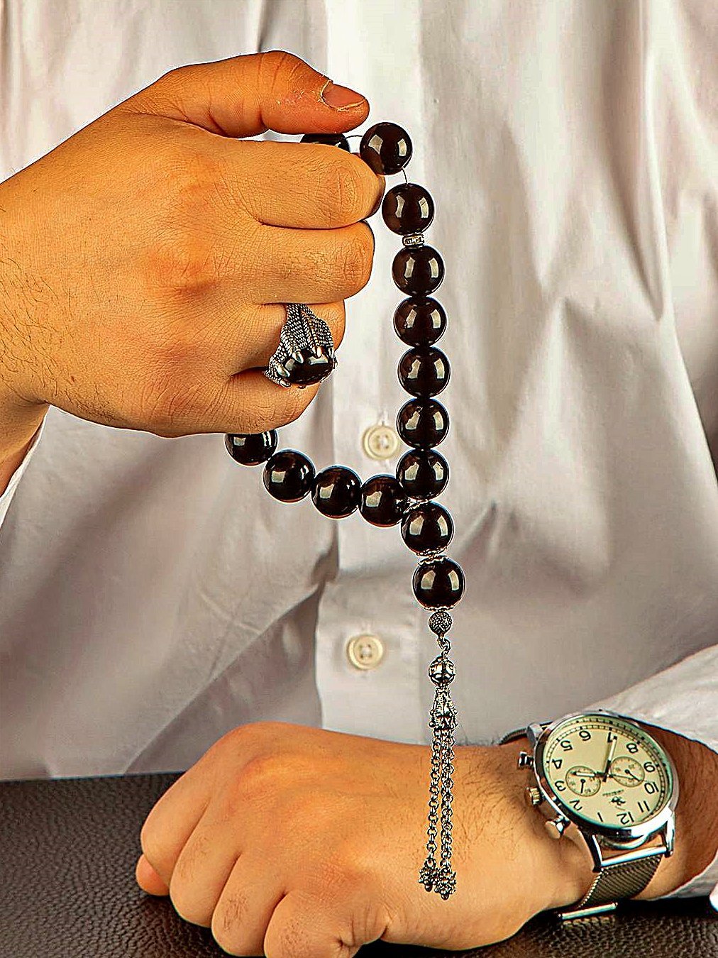 GÜRCÜ OLTU TAŞI GÜMÜŞ PÜSKÜLLÜ TASARIM TESPİH