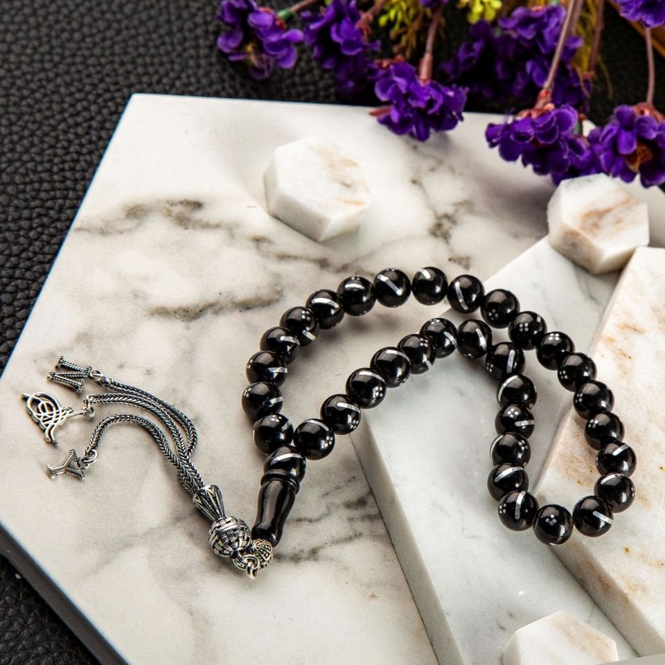 GÜRCÜ OLTU TAŞI GÜMÜŞ PÜSKÜLLÜ TASARIM TESPİH