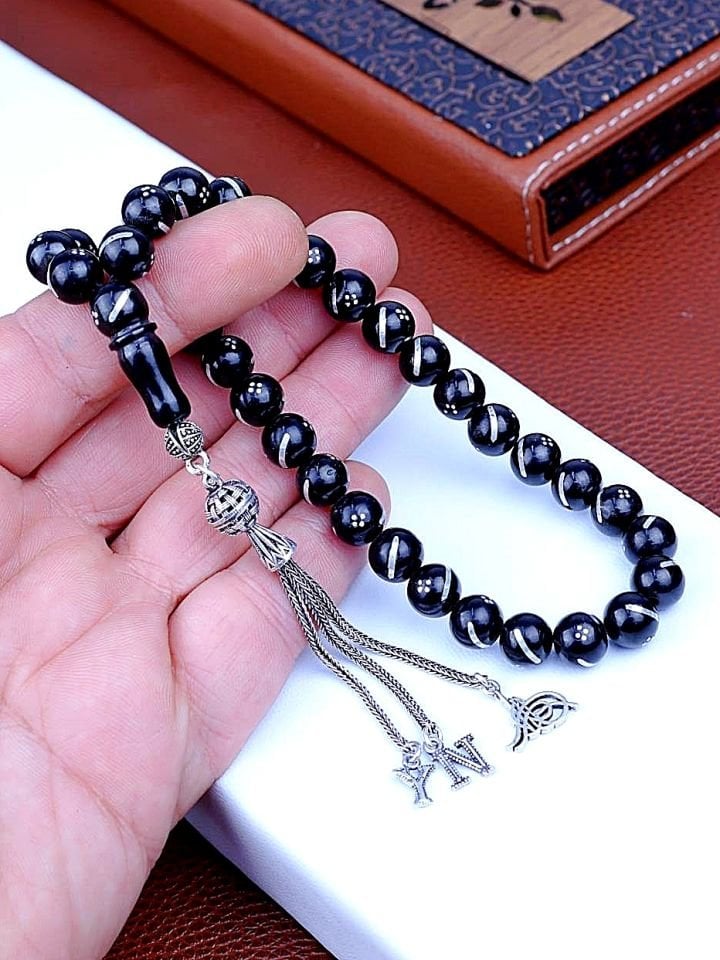 GÜRCÜ OLTU TAŞI GÜMÜŞ PÜSKÜLLÜ TASARIM TESPİH