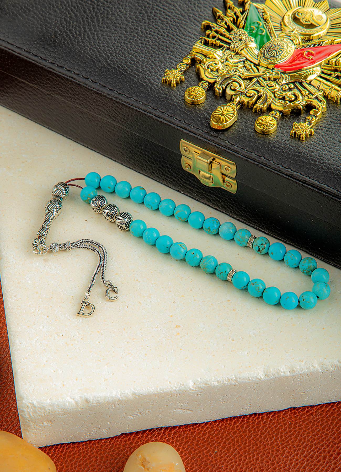 FİRUZE DOĞALTAŞ KİŞİYE ÖZEL  İSİMLİ GÜMÜŞ  PÜSKÜLLÜ TESPİH