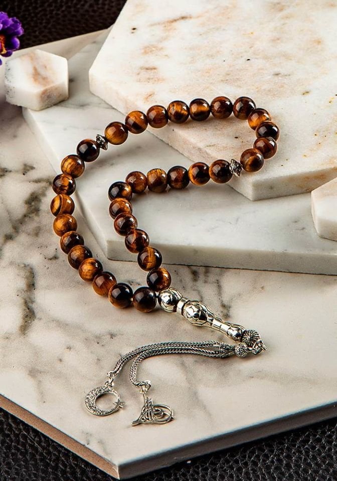 KAPLAN GÖZÜ TAŞI KİŞİYE ÖZEL  GÜMÜŞ İSİM PÜSKÜLLÜ TESPİH