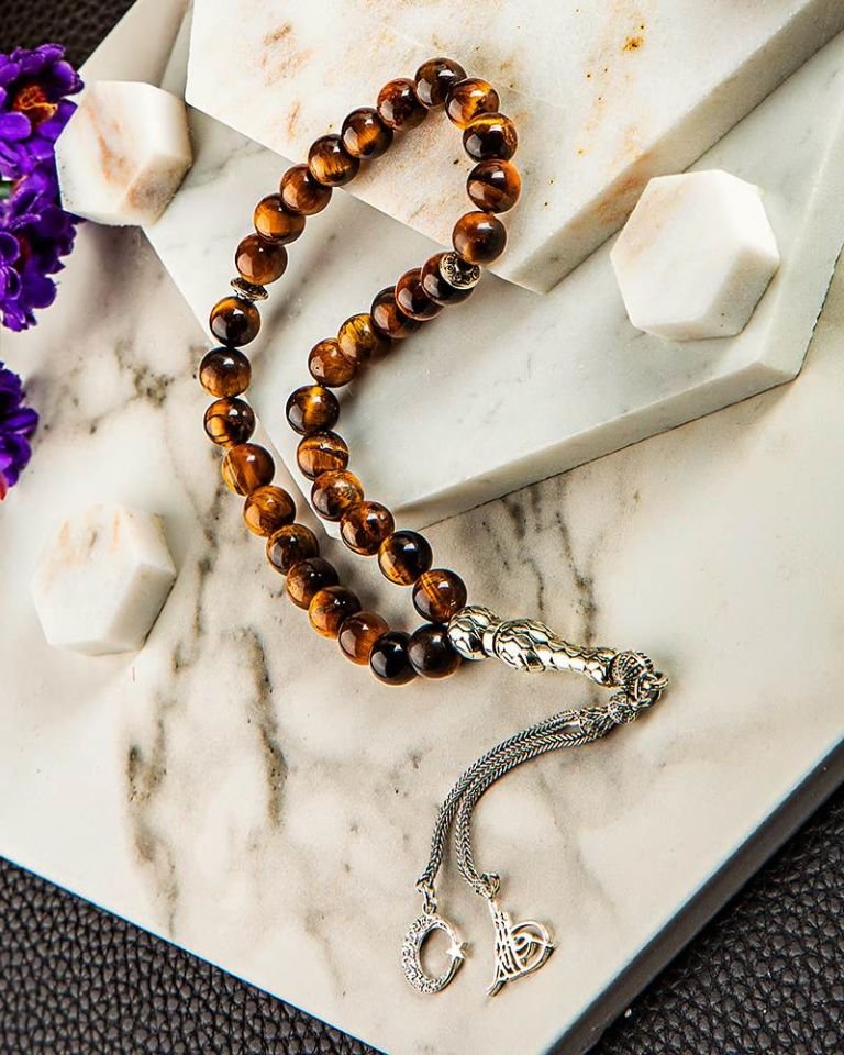 KAPLAN GÖZÜ TAŞI KİŞİYE ÖZEL  GÜMÜŞ İSİM PÜSKÜLLÜ TESPİH