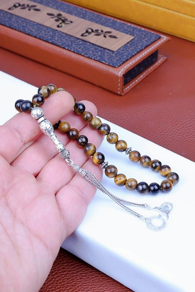 KAPLAN GÖZÜ TAŞI KİŞİYE ÖZEL  GÜMÜŞ İSİM PÜSKÜLLÜ TESPİH