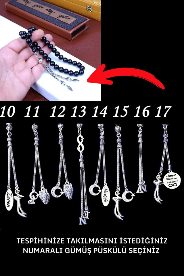 KİŞİYE ÖZEL  AKİK TAŞI GÜMÜŞ İSİM PÜSKÜLLÜ TESPİH