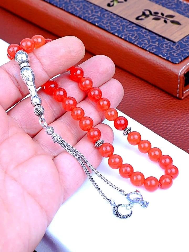 KİŞİYE ÖZEL  AKİK TAŞI GÜMÜŞ İSİM PÜSKÜLLÜ TESPİH