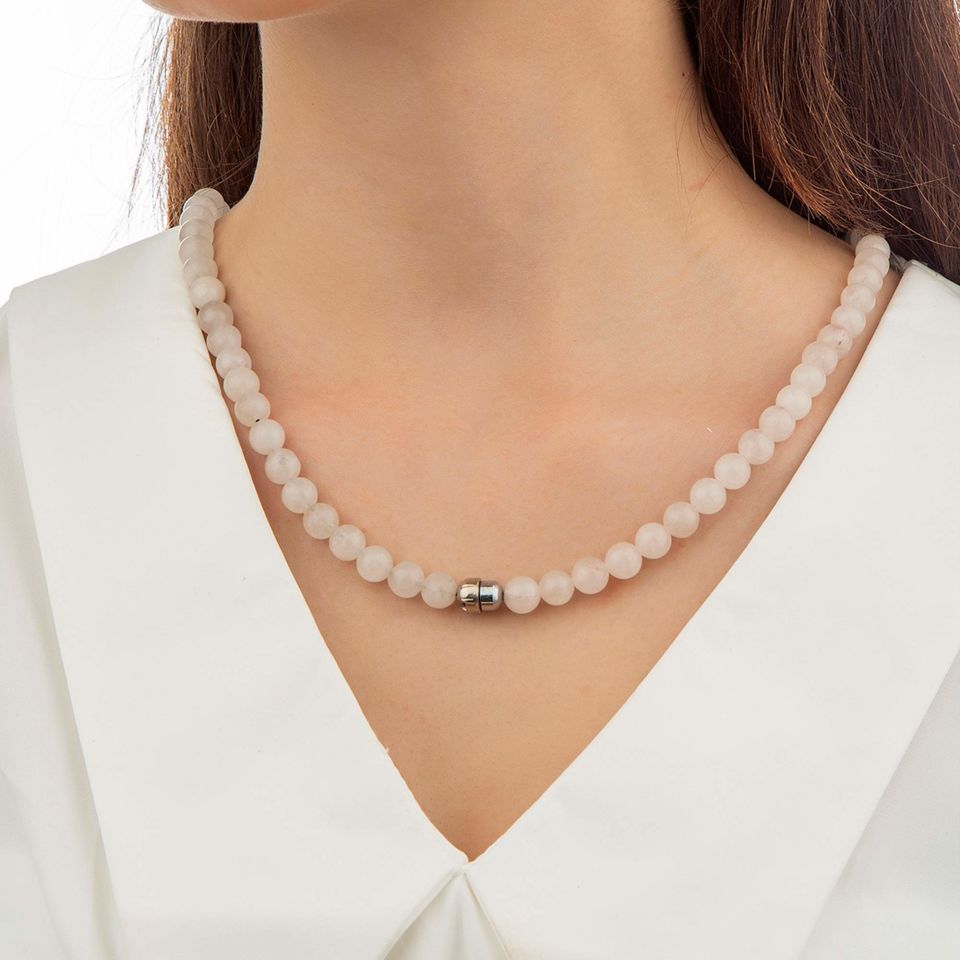 PEMBE QUARTZ TAŞI BİLEKLİK OLAN KOLYE