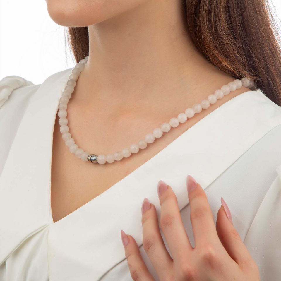 PEMBE QUARTZ TAŞI BİLEKLİK OLAN KOLYE