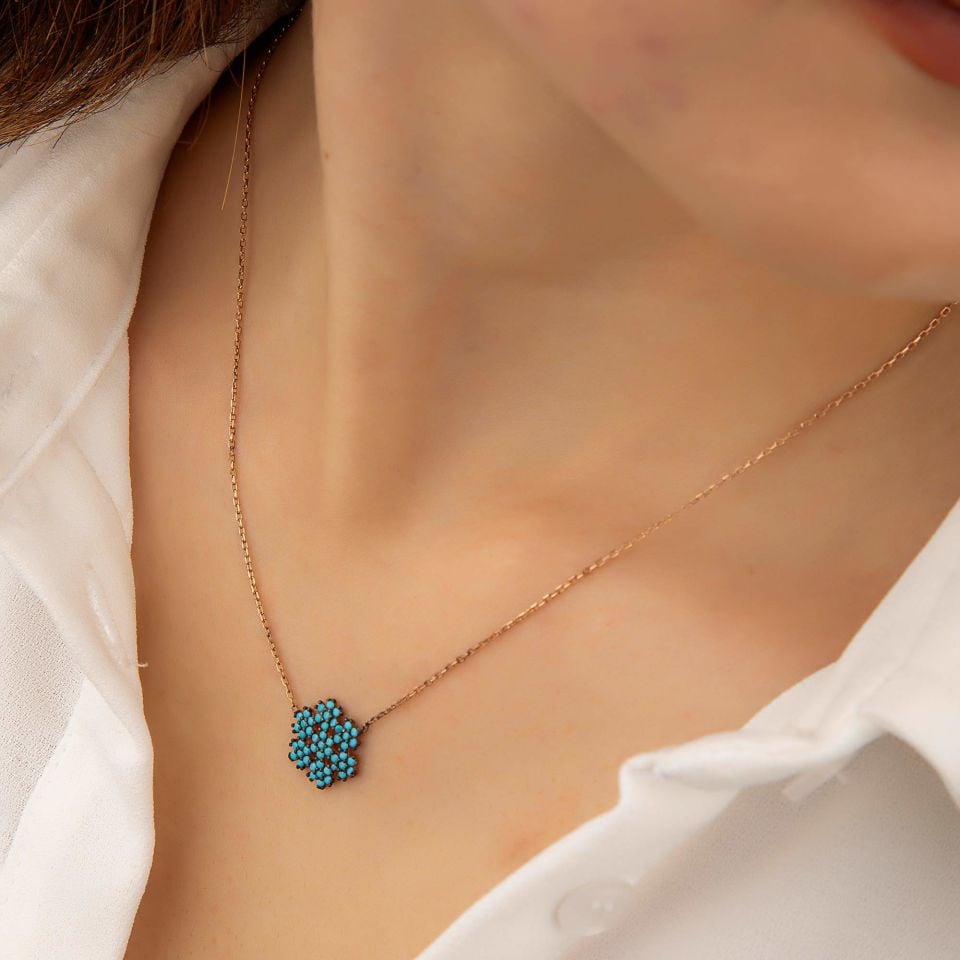 FİRUZE TAŞLI KAR TANESİ BAYAN  GÜMÜŞ KOLYE