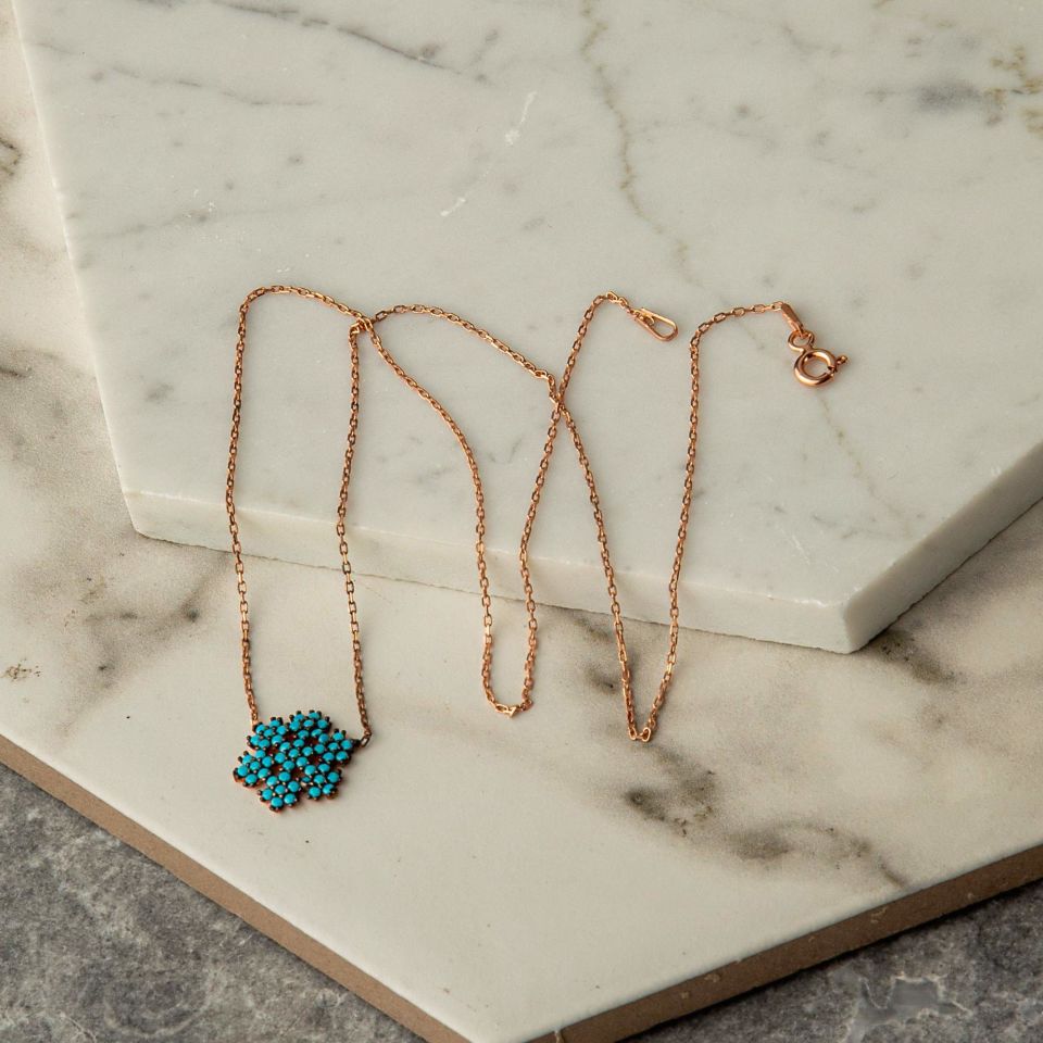 FİRUZE TAŞLI KAR TANESİ BAYAN  GÜMÜŞ KOLYE