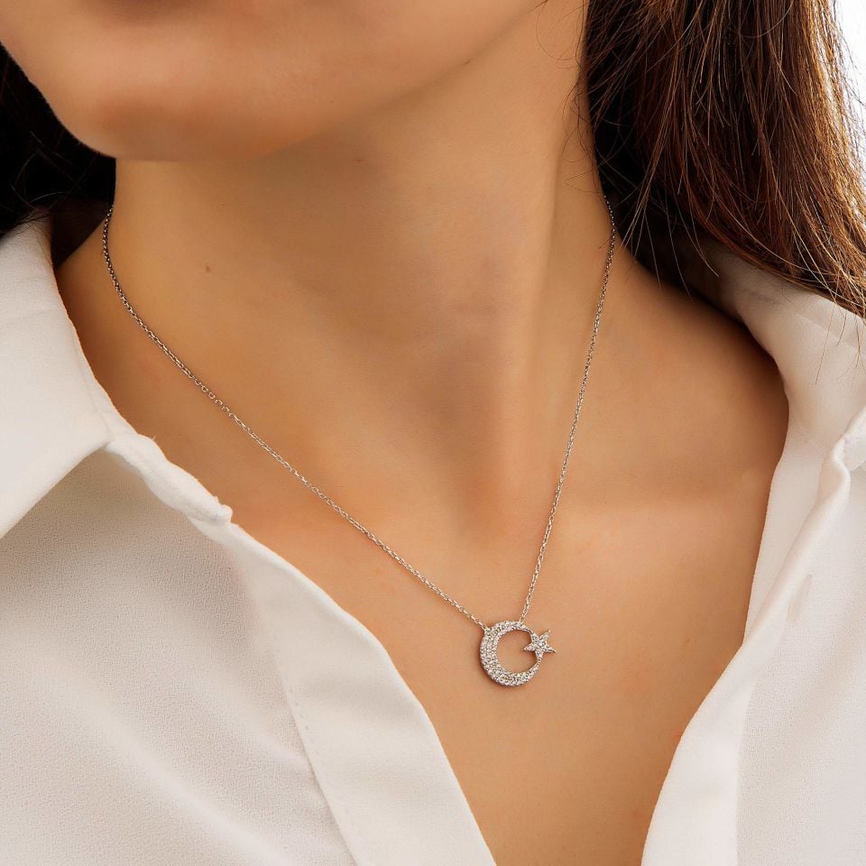 AYYILDIZ MODEL BAYAN GÜMÜŞ KOLYE