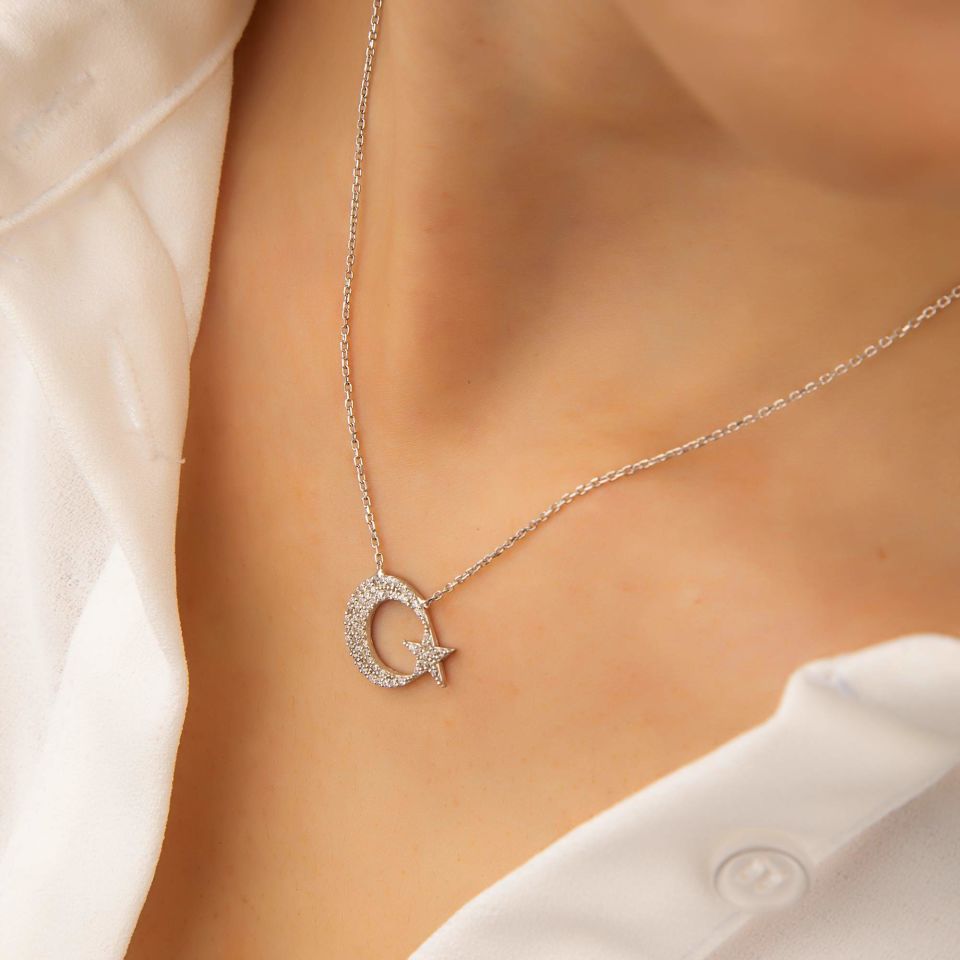 AYYILDIZ MODEL BAYAN GÜMÜŞ KOLYE