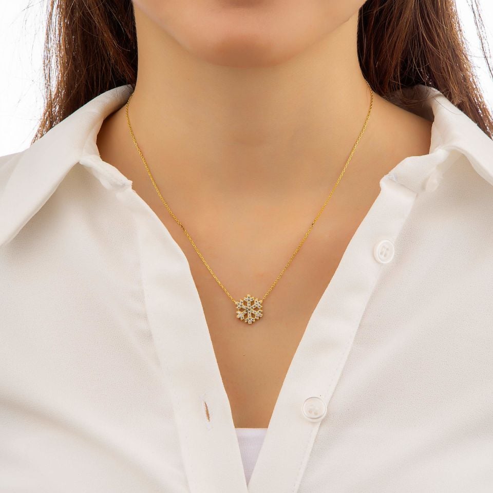 KAR TANESİ MODEL ALTIN KAPLAMA BAYAN GÜMÜŞ KOLYE