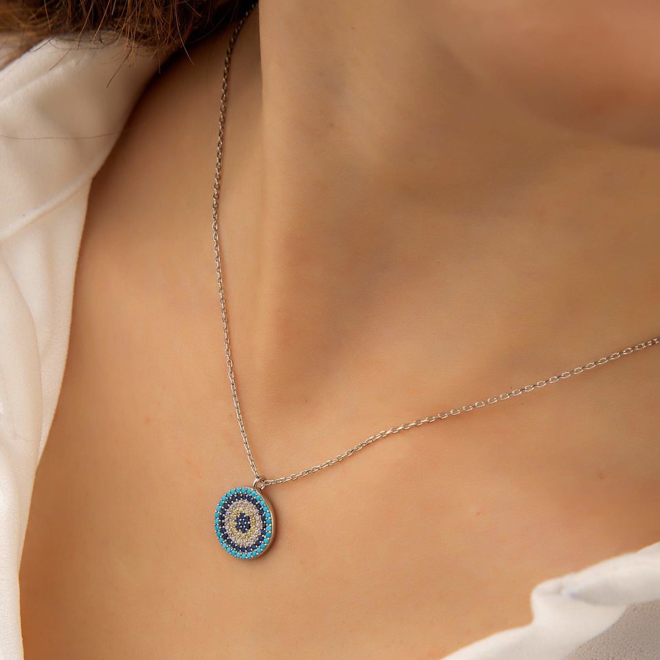 NAZAR BONCUĞU MODEL BAYAN GÜMÜŞ KOLYE