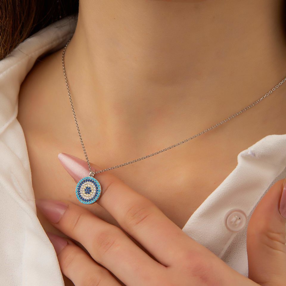 NAZAR BONCUĞU MODEL BAYAN GÜMÜŞ KOLYE