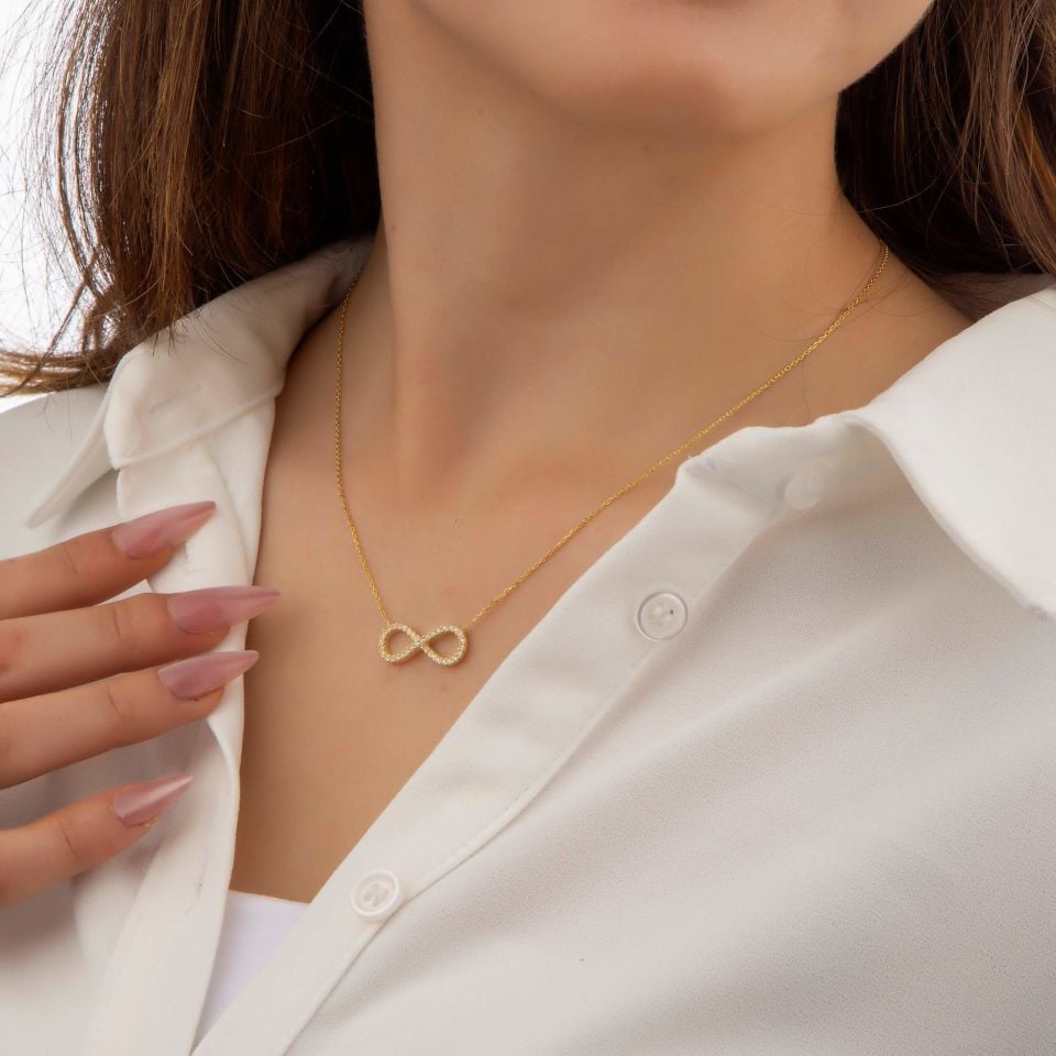 SONSUZLUK İŞARETİ MODEL ALTIN KAPLAMA GÜMÜŞ  KOLYE