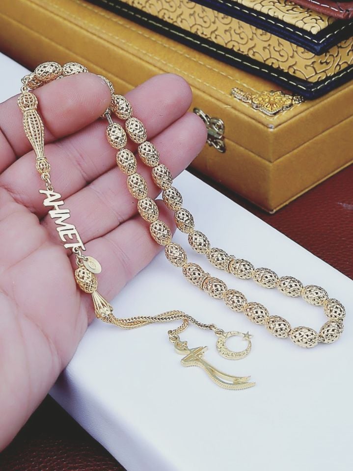 24K ALTIN KAPLAMA KİŞİYE ÖZEL  İSİMLİ KOMPLE GÜMÜŞ TESPİH