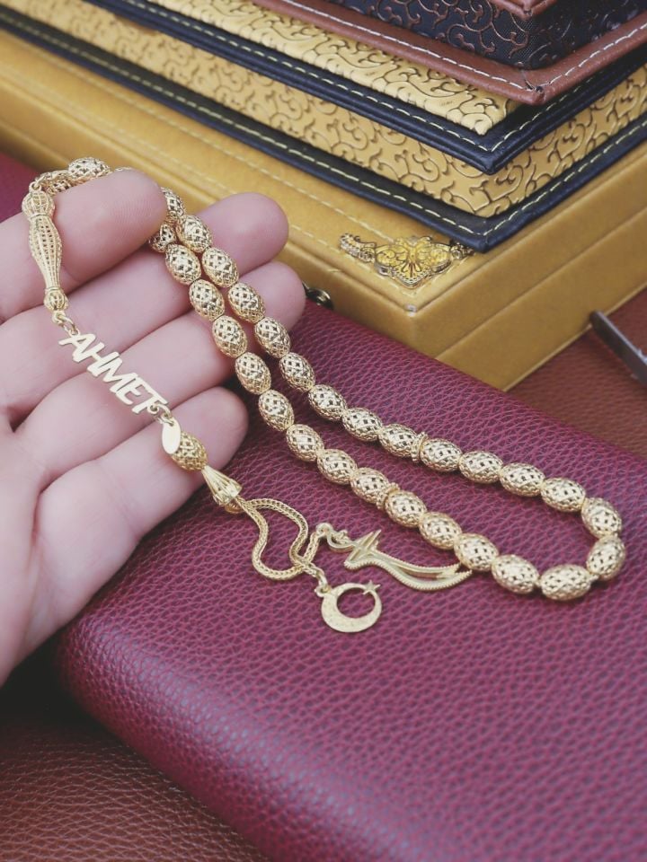 24K ALTIN KAPLAMA KİŞİYE ÖZEL  İSİMLİ KOMPLE GÜMÜŞ TESPİH