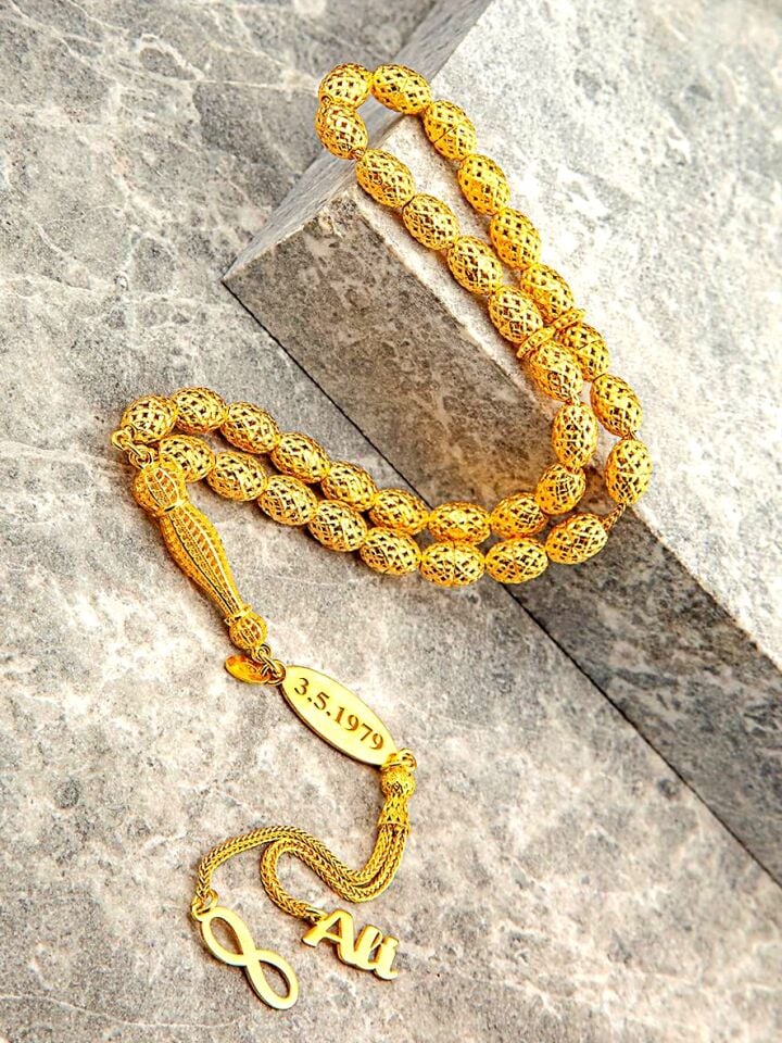 KİŞİYE ÖZEL 24K ALTIN KAPLAMA İSİMLİ KOMPLE GÜMÜŞ TESPİH