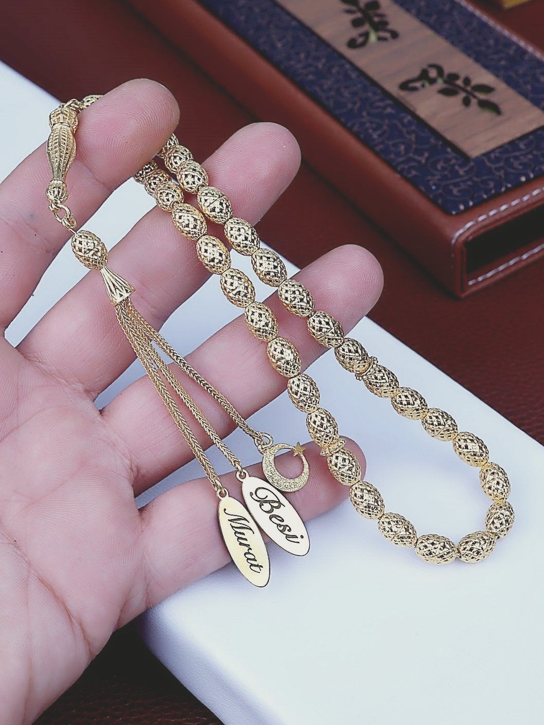 KİŞİYE ÖZEL 24K ALTIN KAPLAMA İSİMLİ KOMPLE GÜMÜŞ TESPİH