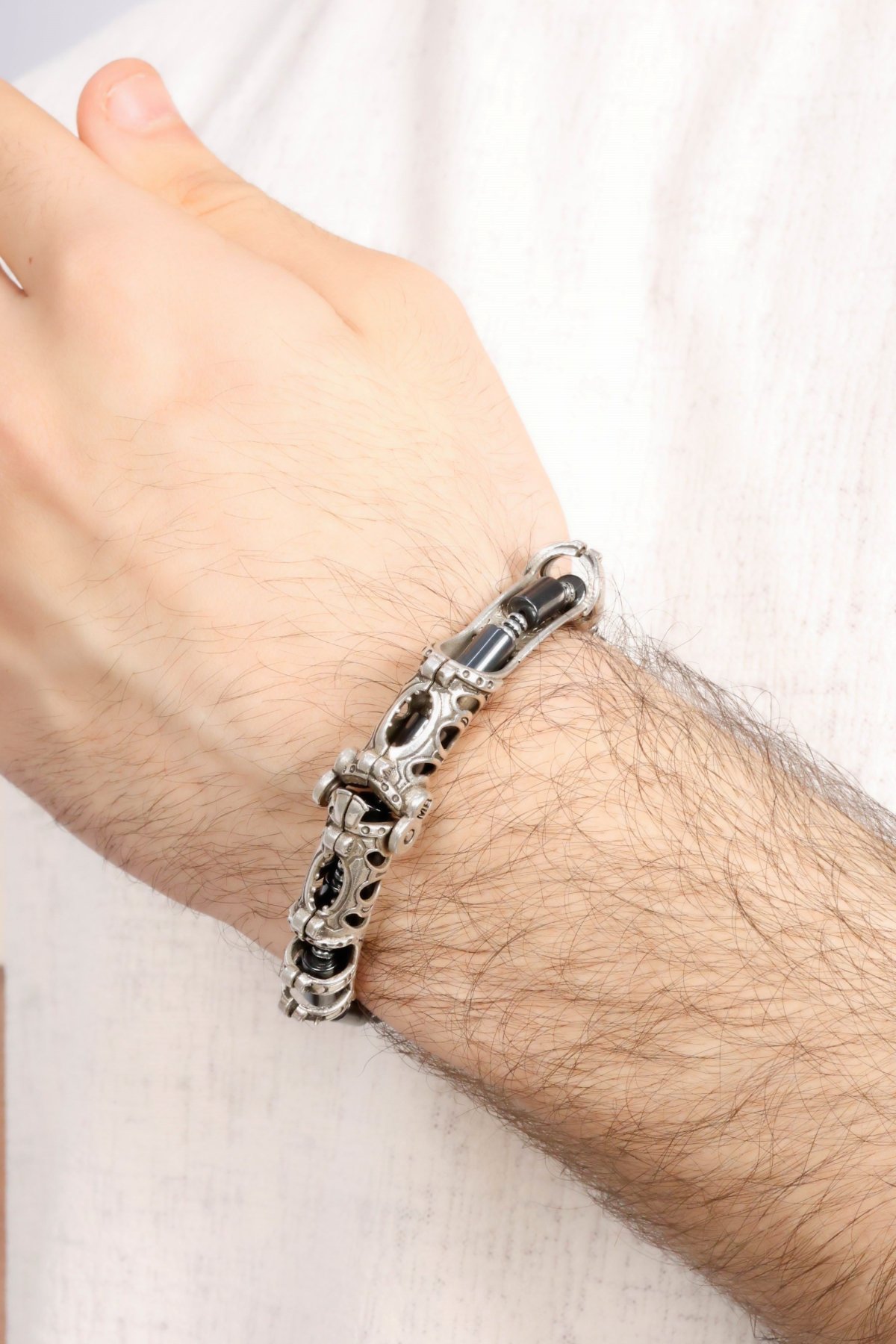 MultiFlex pro 925 ayar gümüş Hematit taşlı  Bileklik (ara boncuklu model)