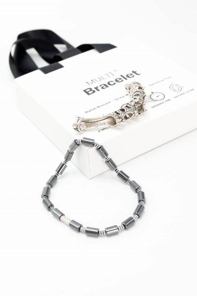 925 ayar gümüş MultiFlex pro Hematit taşlı  Bileklik (ara boncuklu model)