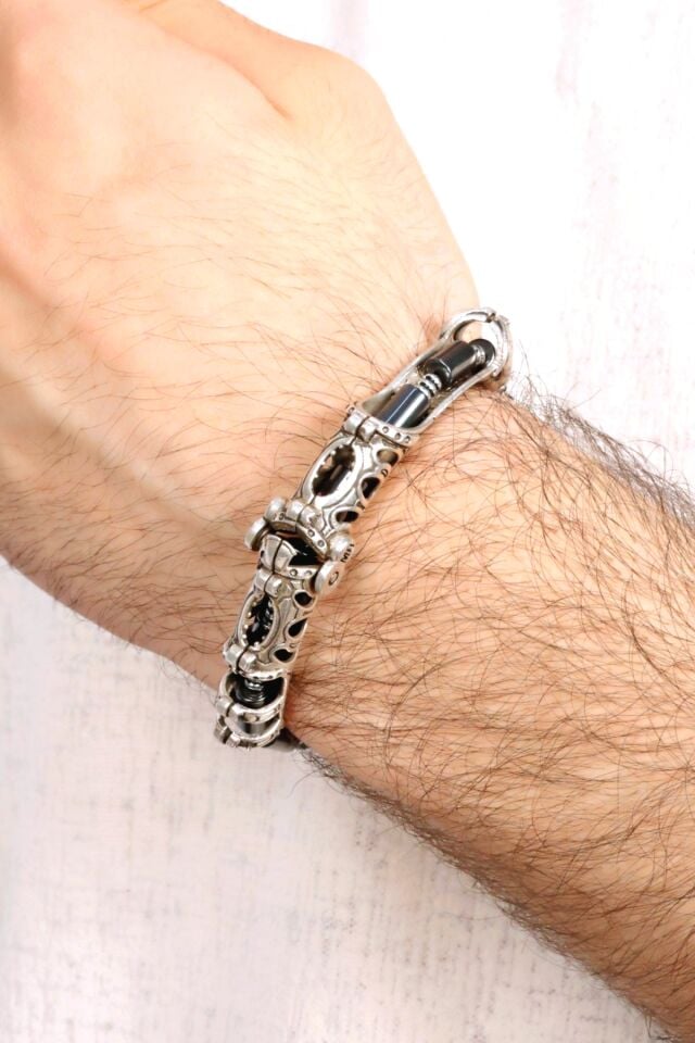 925 ayar gümüş MultiFlex pro Hematit taşlı  Bileklik (ara boncuklu model)