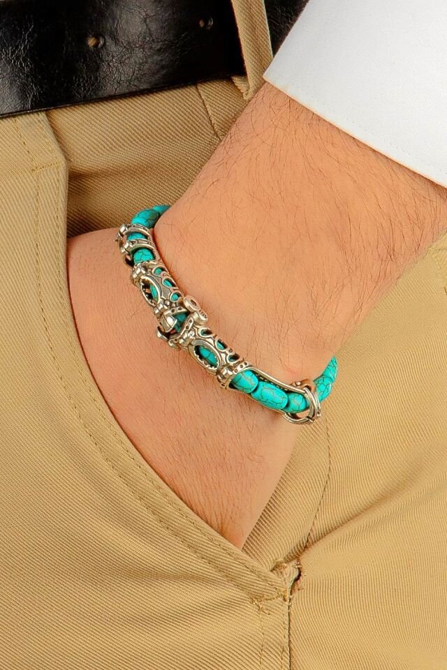 Firuze turkuaz taşı 925 ayar gümüş tasarım Multi Tespih