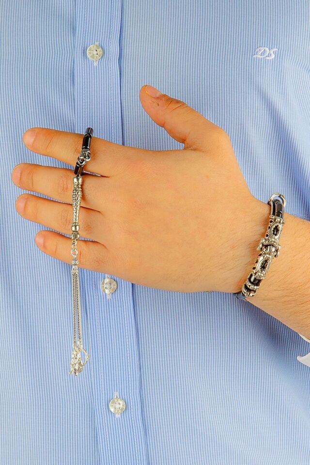 925 Ayar Gümüş Tasarım Hematit Doğaltaş Multi Tespih