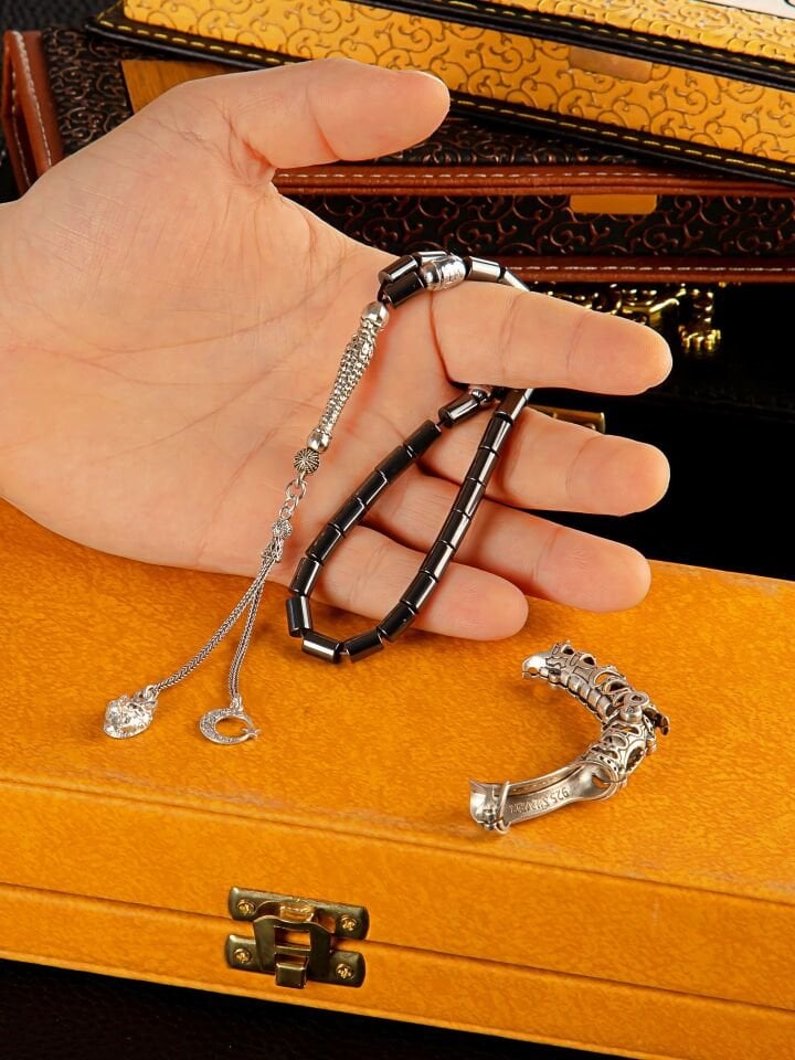 925 Ayar Gümüş Tasarım Hematit Doğaltaş Multi Tespih