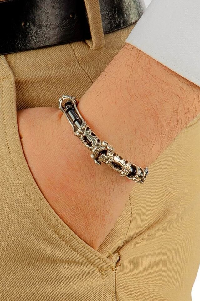 925 Ayar Gümüş Tasarım Hematit Doğaltaş Multi Tespih