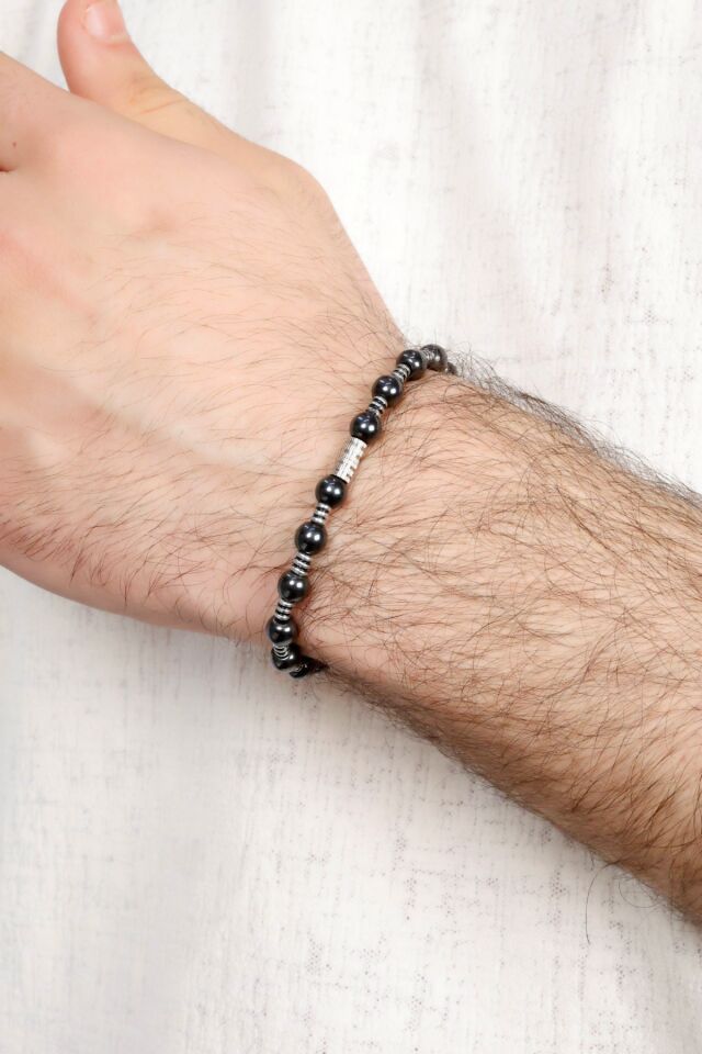 925 ayar gümüş MultiFlex pro Hematit taşı Bileklik (ara boncuklu model)