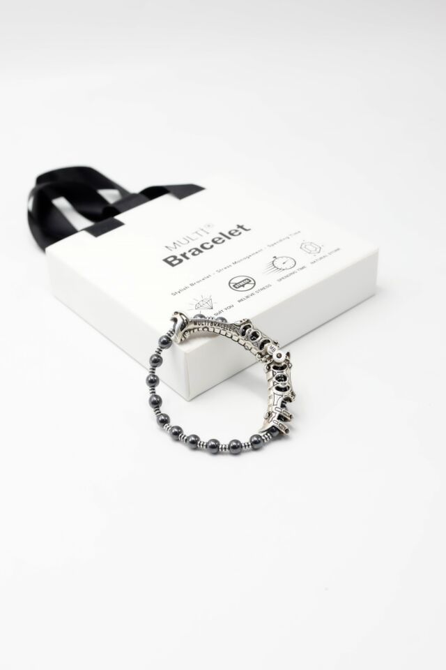 925 ayar gümüş MultiFlex pro Hematit taşı Bileklik (ara boncuklu model)