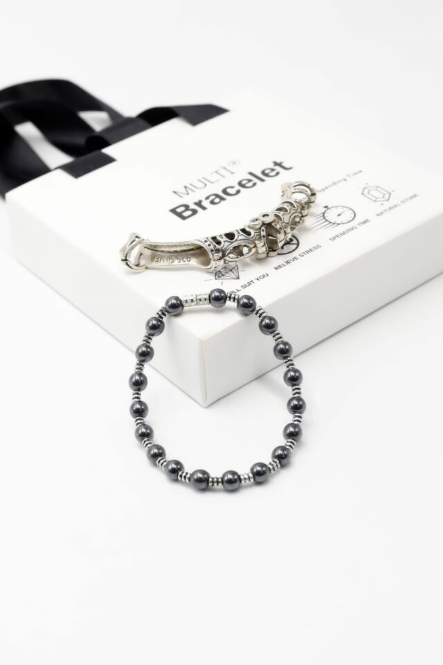 925 ayar gümüş MultiFlex pro Hematit taşı Bileklik (ara boncuklu model)