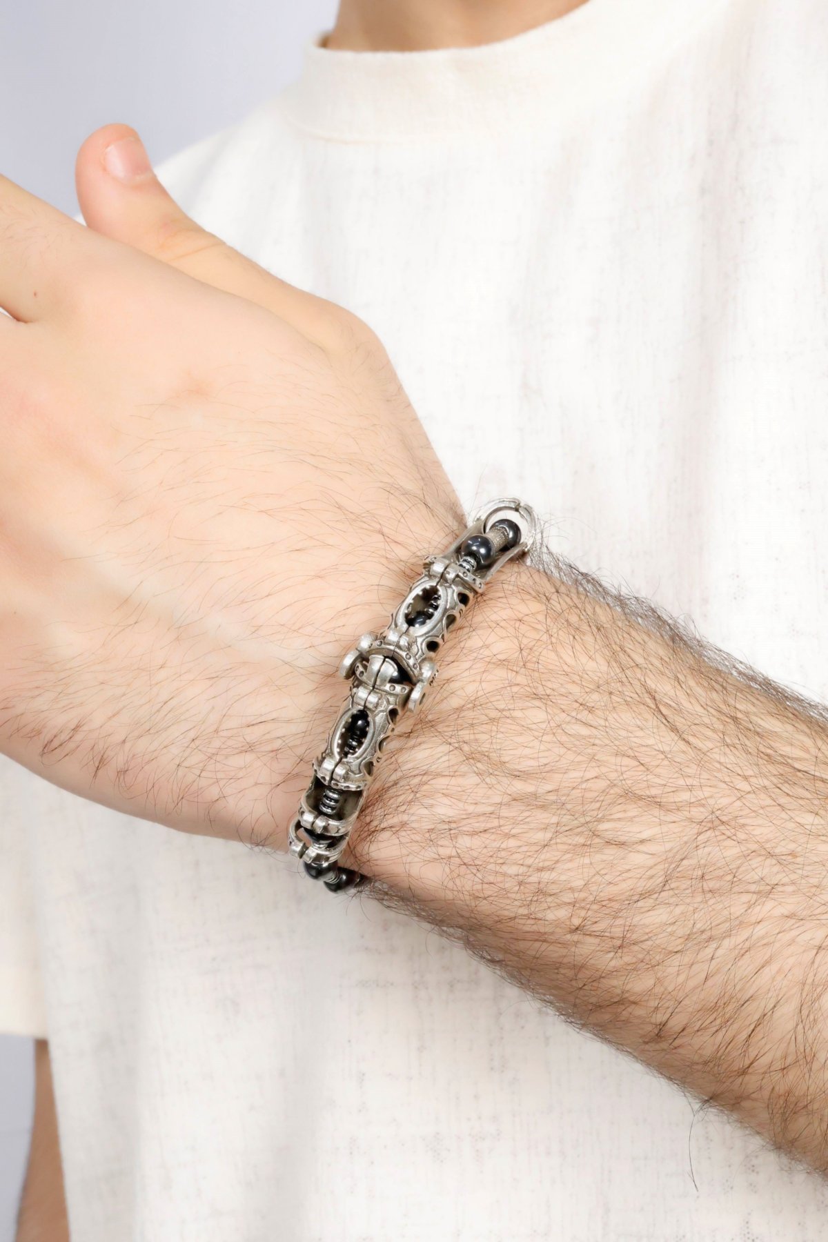 MultiFlex pro 925 ayar gümüş Hematit taşı Bileklik (ara boncuklu model)