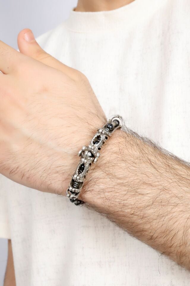 MultiFlex pro 925 ayar gümüş Hematit taşı Bileklik (ara boncuklu model)