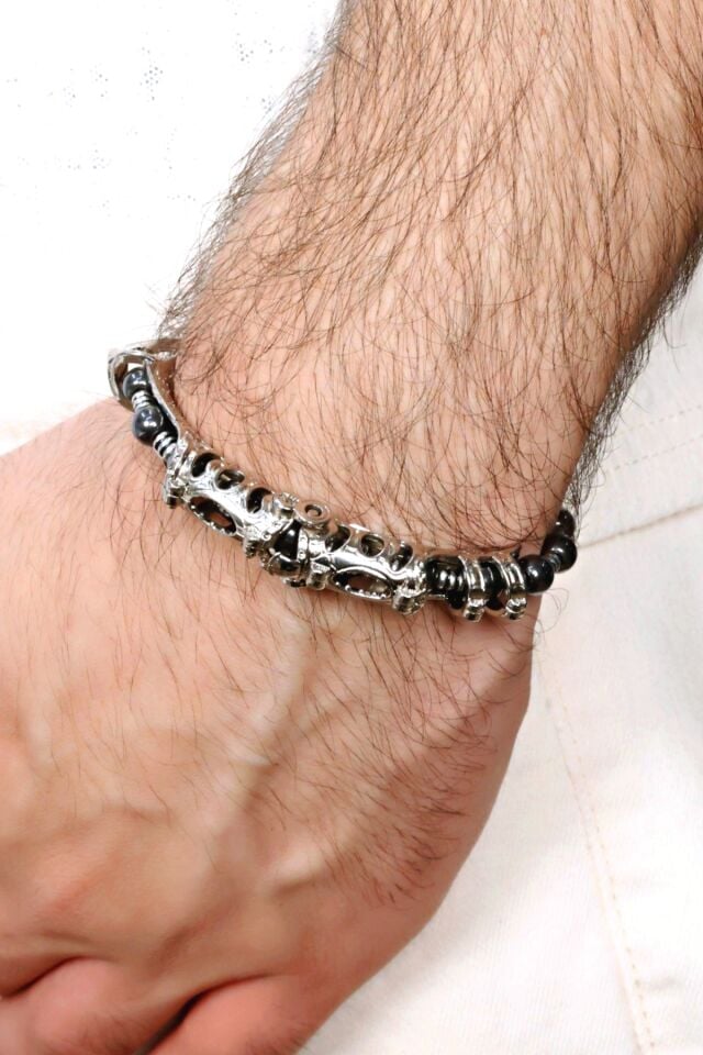 925 ayar gümüş MultiFlex pro Hematit taşı Bileklik (ara boncuklu model)