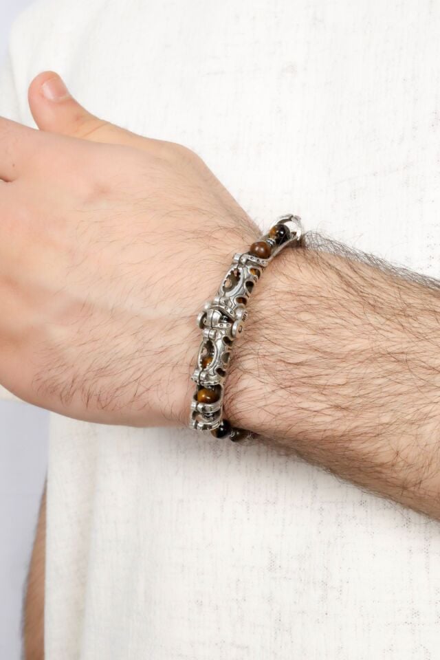 MultiFlex pro 925 ayar gümüş Kaplan gözü taşı Bileklik (ara boncuklu model)