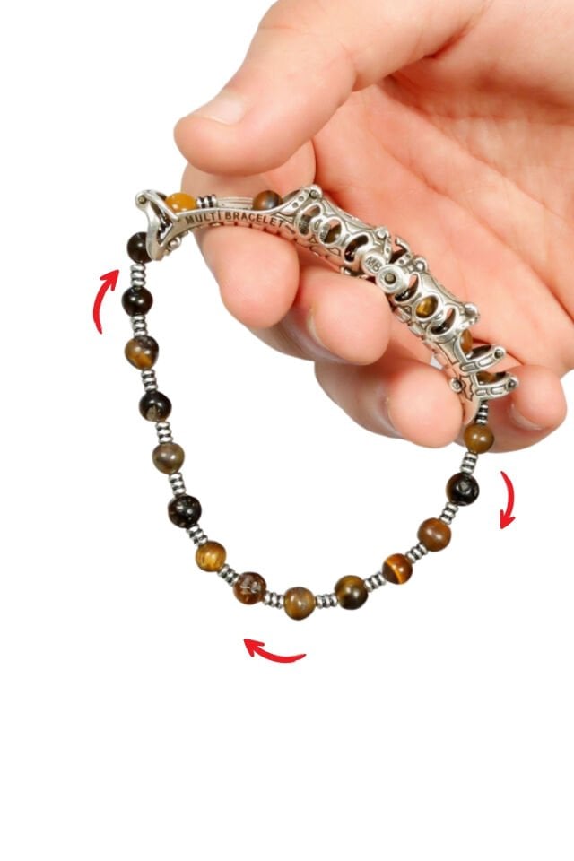 MultiFlex pro 925 ayar gümüş Kaplan gözü taşı Bileklik (ara boncuklu model)