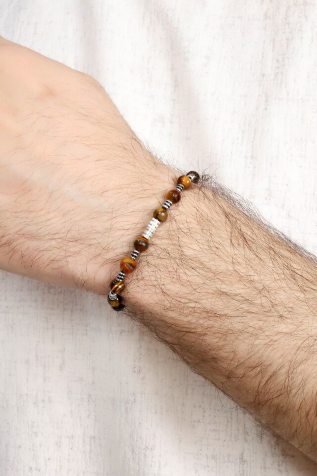 MultiFlex pro 925 ayar gümüş Kaplan gözü taşı Bileklik (ara boncuklu model)