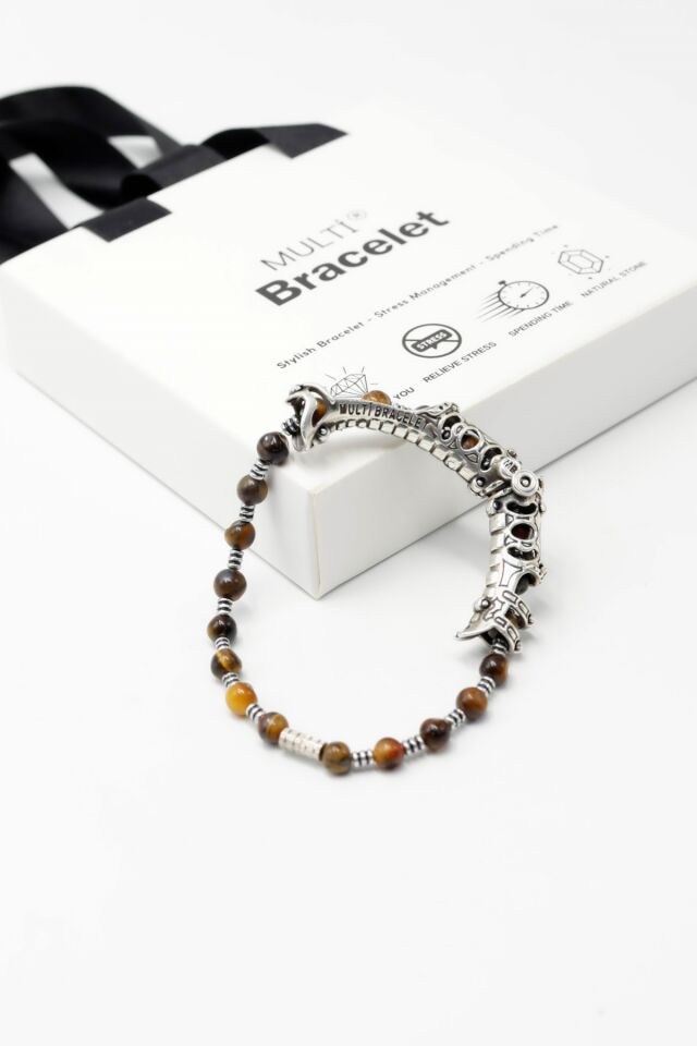 MultiFlex pro 925 ayar gümüş Kaplan gözü taşı Bileklik (ara boncuklu model)