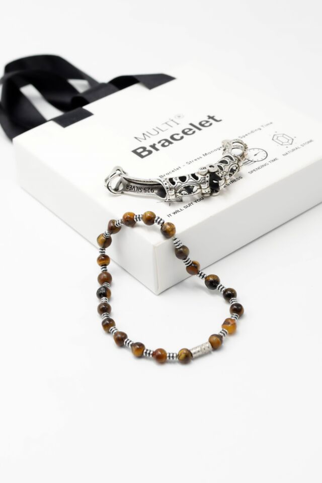 MultiFlex pro 925 ayar gümüş Kaplan gözü taşı Bileklik (ara boncuklu model)