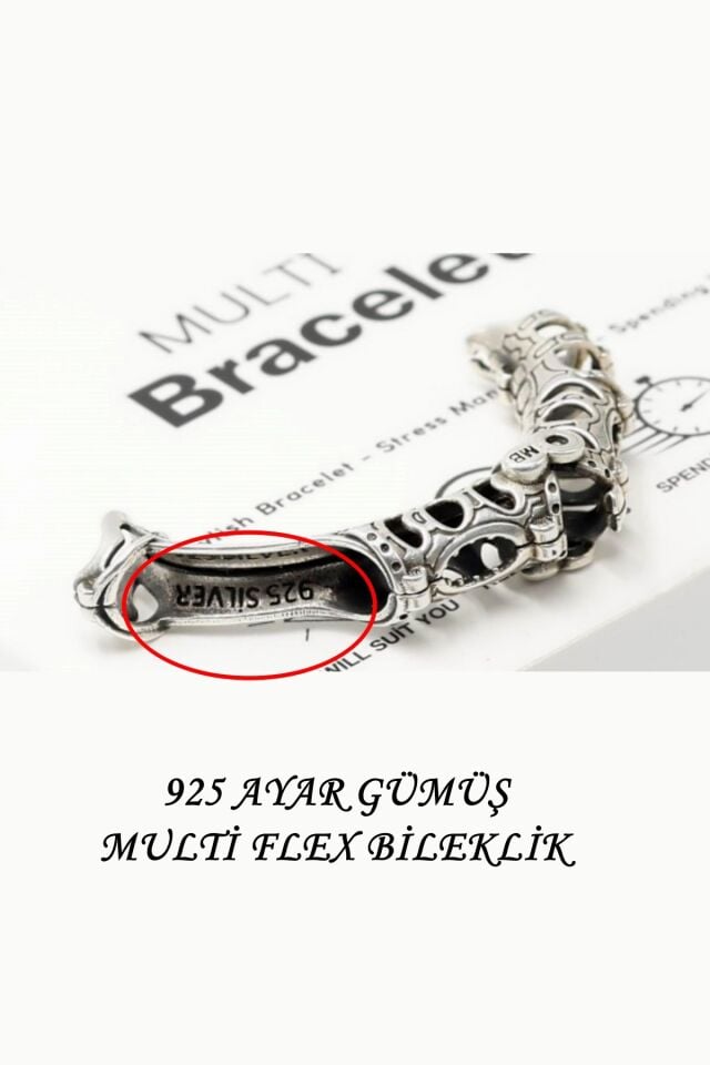 MultiFlex pro 925 ayar gümüş Kaplan gözü taşı Bileklik (ara boncuklu model)