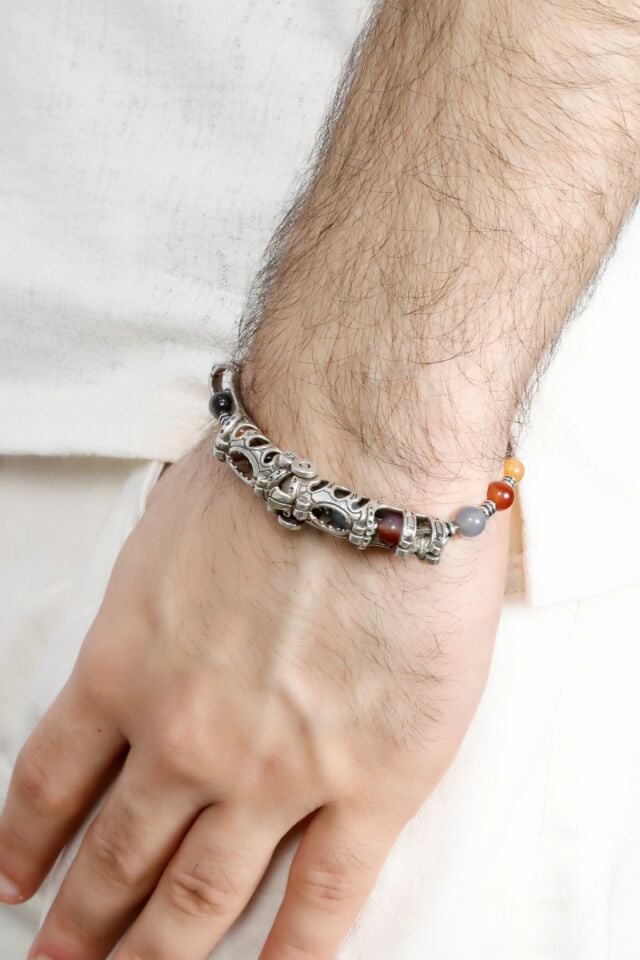 925 ayar gümüş akik doğal taşlı multi flex pro  bileklik (ara boncuklu model)