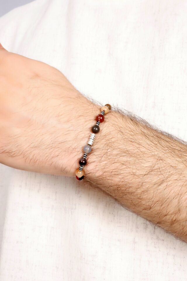 925 ayar gümüş akik doğal taşlı multi flex pro  bileklik (ara boncuklu model)