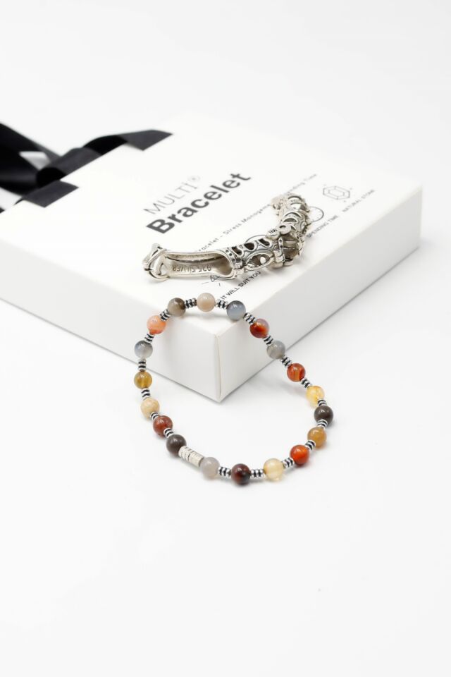 925 ayar gümüş akik doğal taşlı multi flex pro  bileklik (ara boncuklu model)